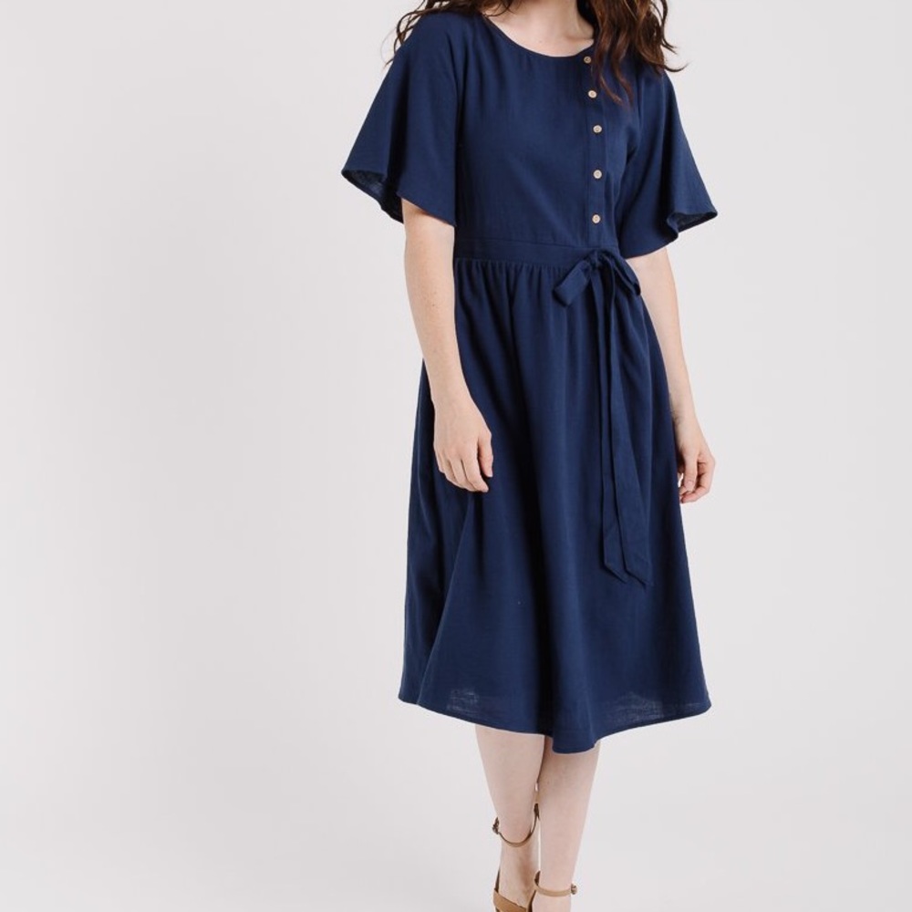 Belted Navy Dress